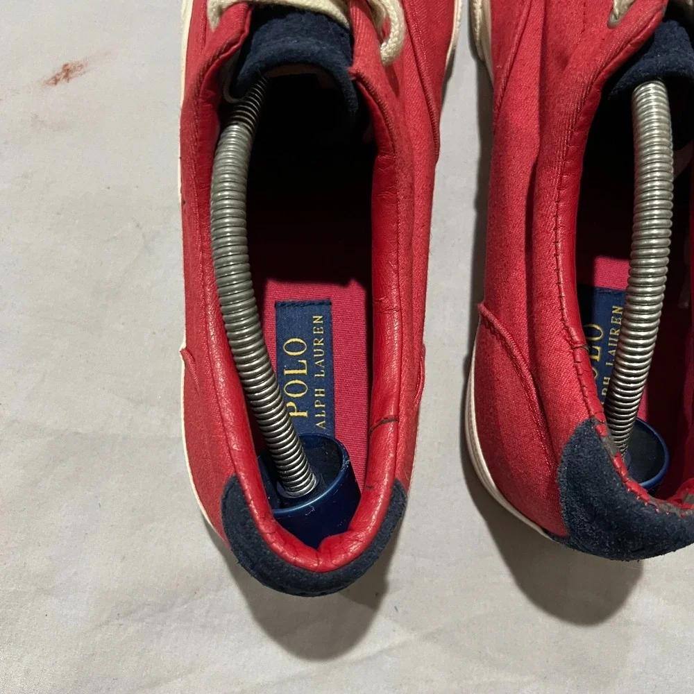 Polo Ralph Lauren Vaughn Mens Red Denim Pony Lace Up Casual Sneakers Size 10.5D
